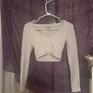 Garage White Ribbed Cropped Long-sleeve